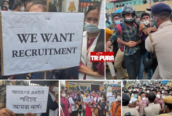 BJP's 50,000 Govt Jobs in 1-Year Promise BAKWAS : Police Brutality on Agitating Nursing Pass Out Youths, All Arrested after Demanding 'Recruitment'